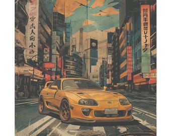 Retro Toyota Supra Canvas Art: Vintage Car Decor