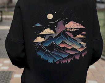 Mountain Sunset French Terry Hoodie: Unisex Nature Sweatshirt