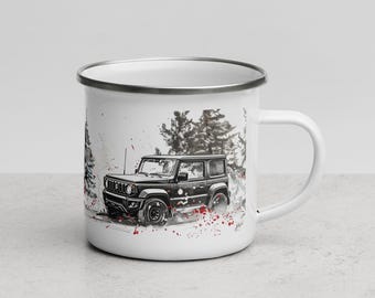 Personalized Suzuki Jimny Enamel Mug: Offroad Adventure Camping Cup