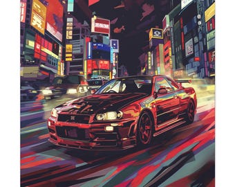 Nissan Skyline GT-R Canvas Print: Retro Urban Street Racing Art