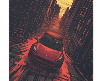 Tesla Model Y Matte Canvas Print – Modern Car Enthusiast Art