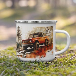 Personalized Ford Bronco Enamel Mug: 4x4 Offroad Camping Cup