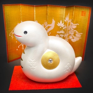 Zodiac Snake Ornament with Crystal Design, Yakushi yaki, Ceramic, Japanese Desktop decor, NEW, Cute Snake Figurine, ETO2025, Year of snake