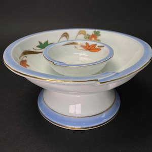 Japanese Giyaman Style High Base Bowl set of 2, W7&quot; Flower Arrangement Vintage, White ikebana vase