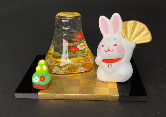 Japanese Zodiac Rabbit, Fuji mountain set, New, ETO rabbit, lucky Decor ornaments set Ceramic Figurine, Made in Japan