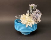 Japanese Ceramic Sky Blue Compote Ikebana Flower Vase Flower Arrangement Vtg W7.75 quot