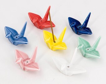 Origami Crane Incense Stick Holder, Japanese colorful incense Stand, Ceramic incense holder, 7color options