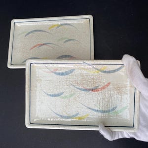 Assiettes en céramique japonaises vintage - Émail craquelé peint à la main - Signées Tateho