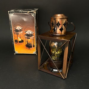 Japanese Miniature Vintage Oil Lamp, Lantern Copper Brown Japan with box.