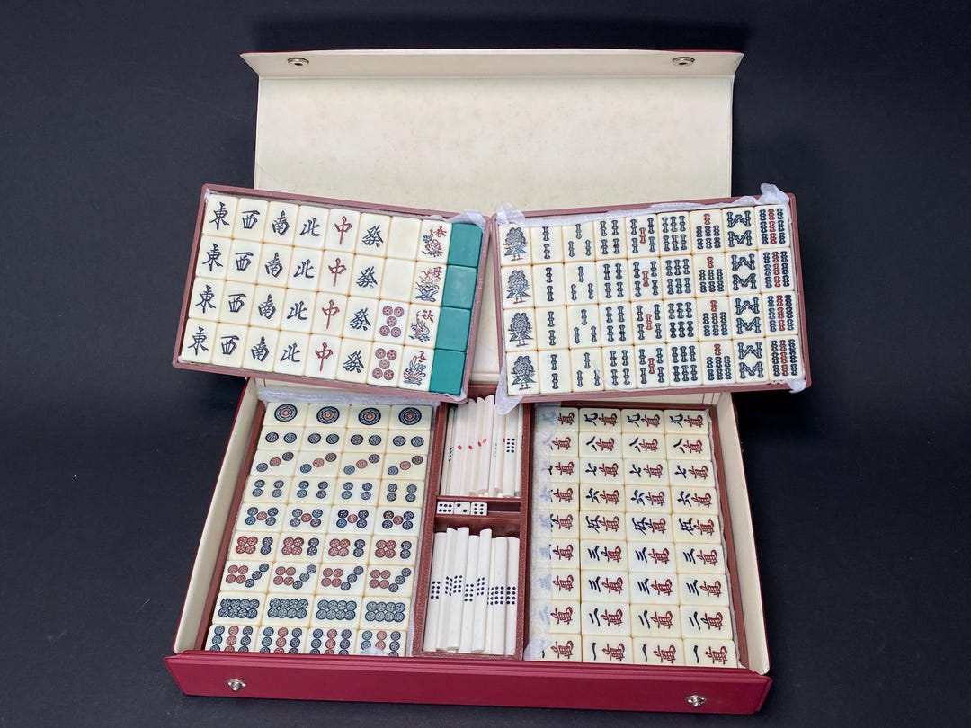 Buy Japanese Riichi Mahjong Set Green Back Tiles, 2 Red Fives Aka Dora ...