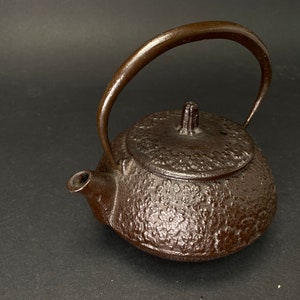 Antique Japanese Nanbu Tekki Tetsubin Iron Teapot, IWACHU w/infuer, Sakura 10 oz w/Infuser, Brown Color, Tea Kettle！