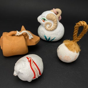 Japanese Clay Bell Dorei, Zodiac animal Ceramic Doll, hand Bell, Zodiac Animal, Ceramic Dorei, Tree ornament