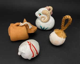 Japanese Clay Bell Dorei, Zodiac animal Ceramic Doll, hand Bell, Zodiac Animal, Ceramic Dorei, Tree ornament