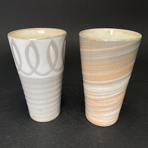 PAIR slim Cups, Japanese Handmade ceramic Cup, Traditional Craft sculpture TEACUP 2pcs