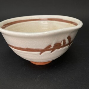 Japanese Tea Bowl Signed, Beige Chawan with freestyle design, Made in Japan