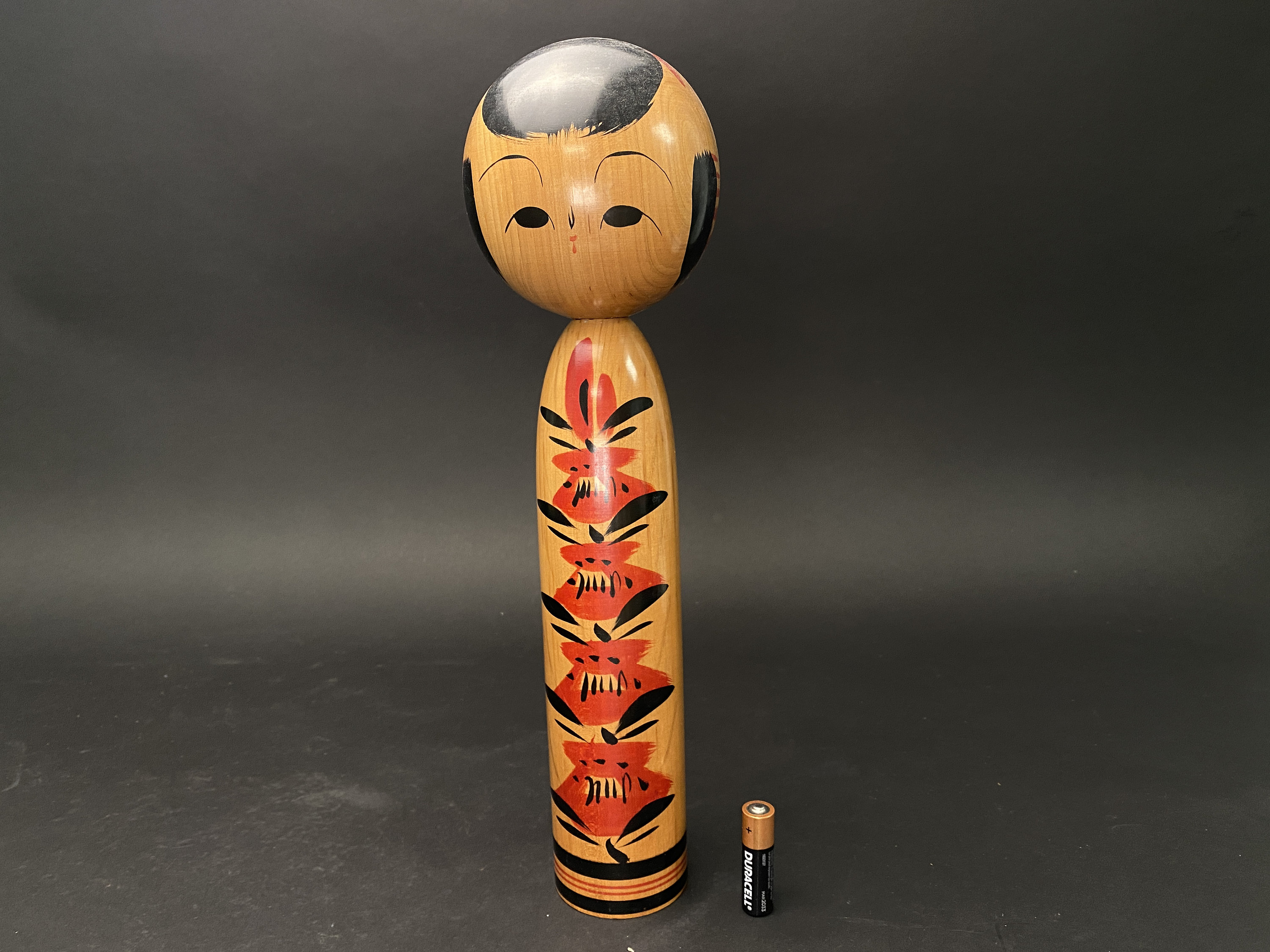 Japanese Yajiro Kokeshi, Big Cute Wooden Doll with forehead Fringe Girl Doll 15” in red, Vintage