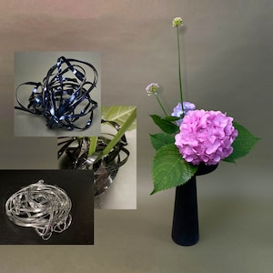 Japanese Flower Arrangement tool, Black & Silver Hanadome Swirl, Ikebana tool, Flower Stand, floral pin frog
