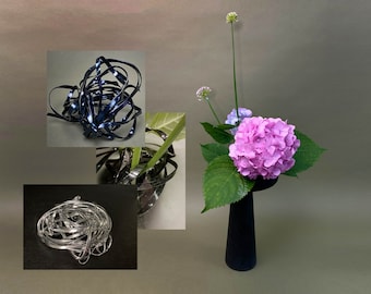 Japanese Flower Arrangement tool, Black & Silver Hanadome Swirl, Ikebana tool, Flower Stand, floral pin frog