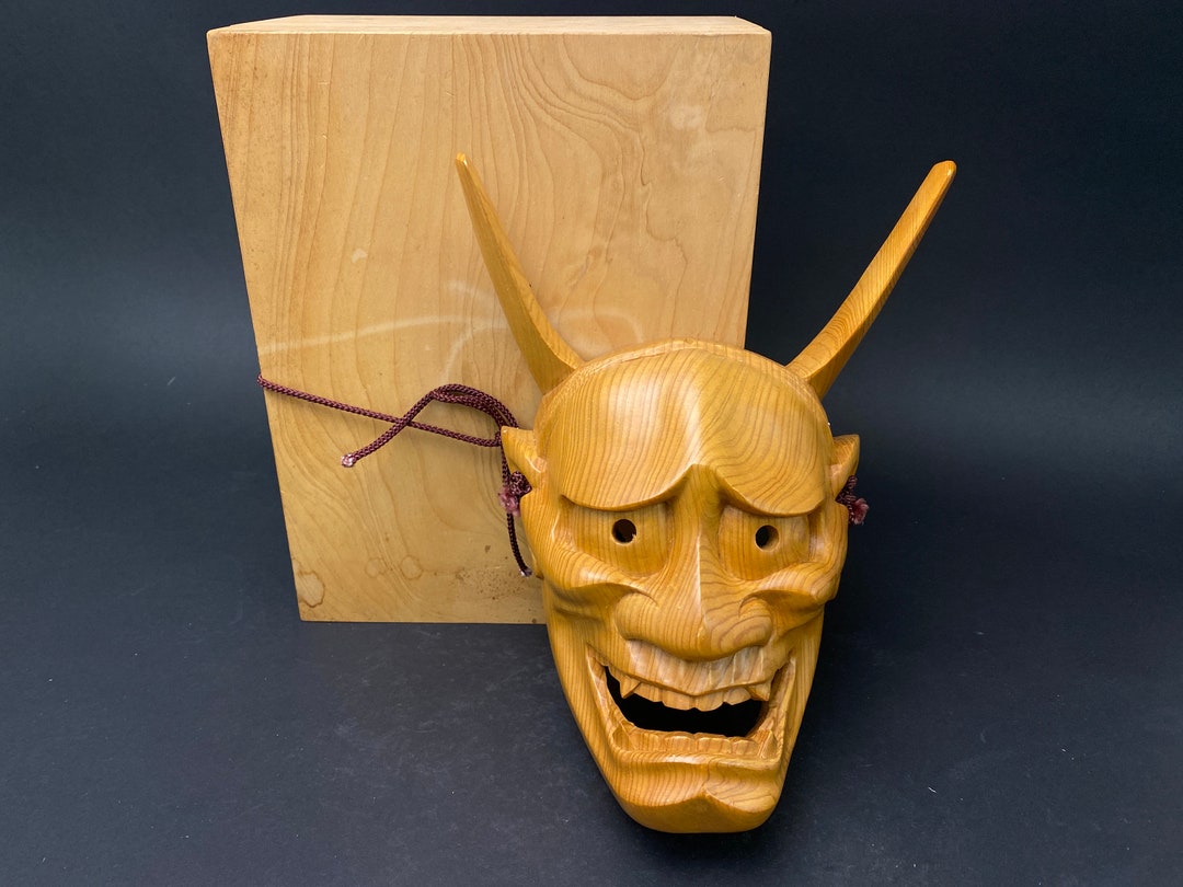 Japanese Wooden Mask Oni Demon Hannya Devil TENGU Kagura Wood Etsy