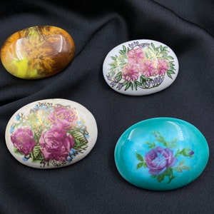 Japanese Ceramic Brooch Oval vintage Jewelry, Seto Glaze Hand painted pin, Kutani ware