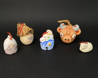 Japanese Zodiac Clay Bell, Vtg Dorei Ceramic Doll, Hina Doll, Ceramic ornament