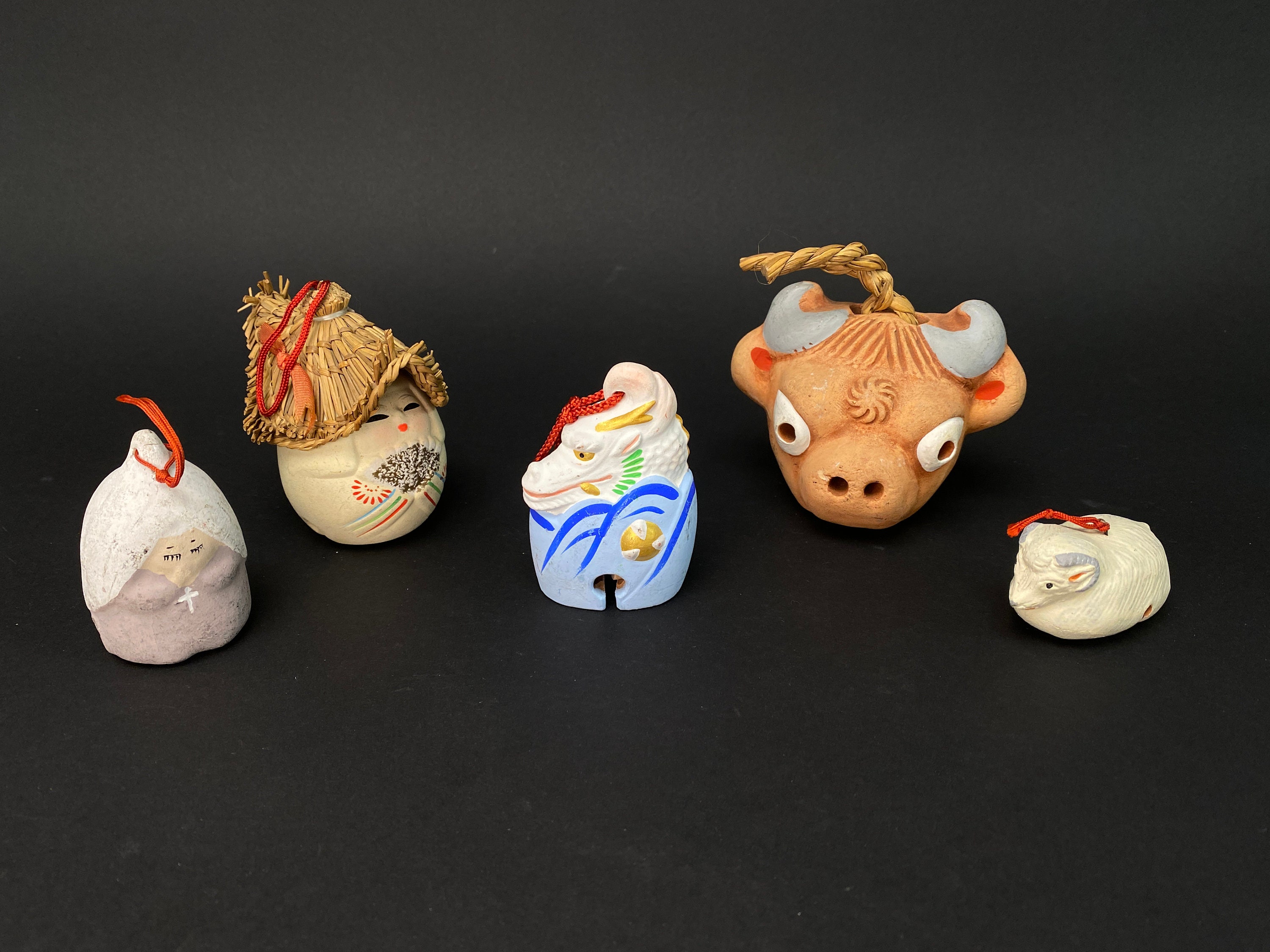 Japanese Zodiac Clay Bell Vtg Dorei Ceramic Doll Hina Doll