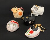 日本の土鈴、動物鈴、ヴィンテージ土鈴、手作り陶器人形、干支動物