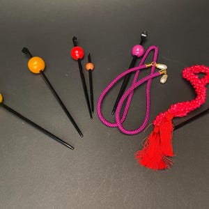 Tama Kanzashi Orange Hair Stick, Kimono Geisha Hair Stick, hair ornament, colorful Tama, Wood Tama, hair set