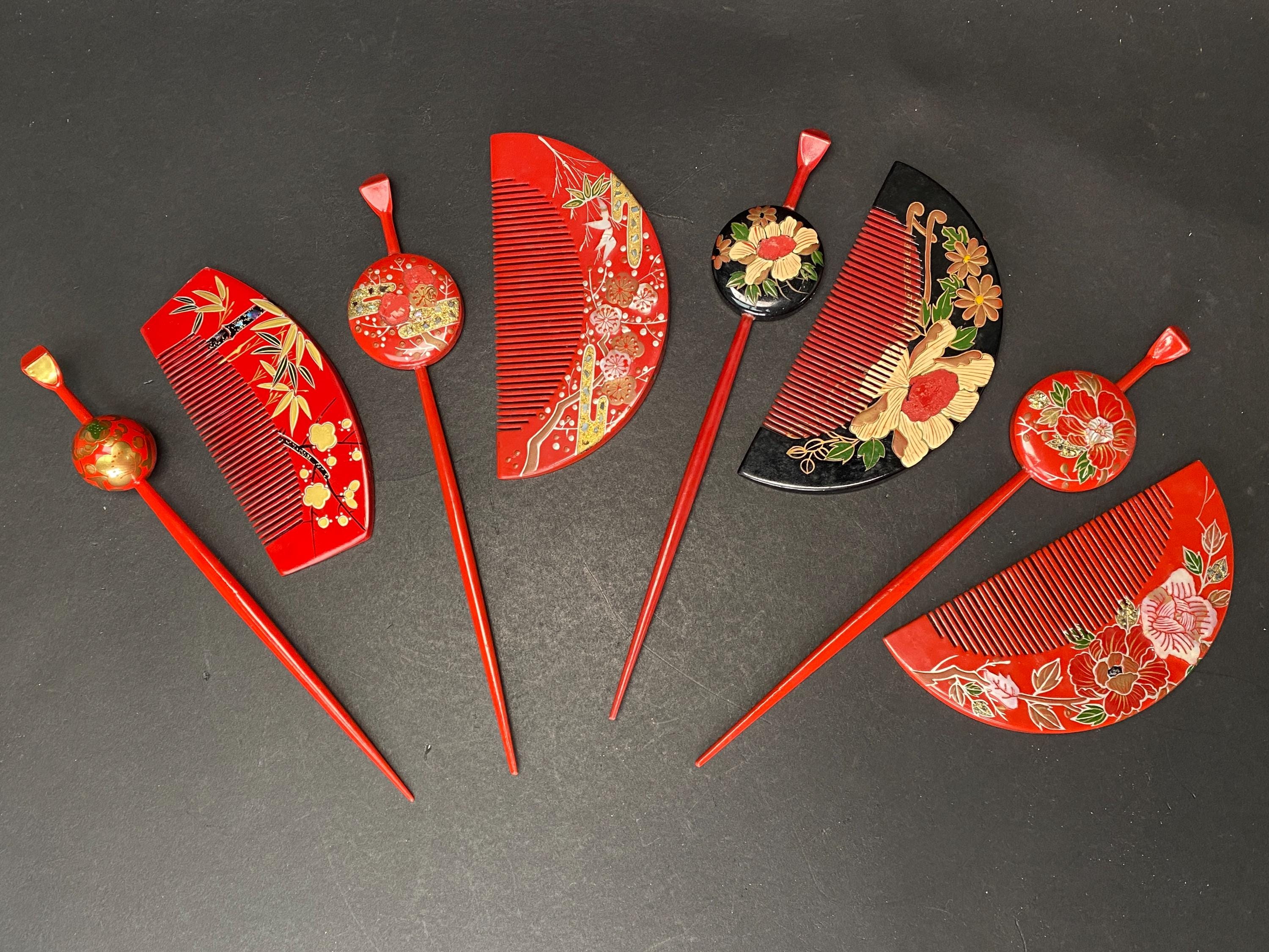 京都・アンティーク　舞妓さん　髪飾り・鏡　赤色の和柄小物セット 京都・アンティーク 舞妓さん 髪飾り・鏡 赤色の和柄小物セット 京都