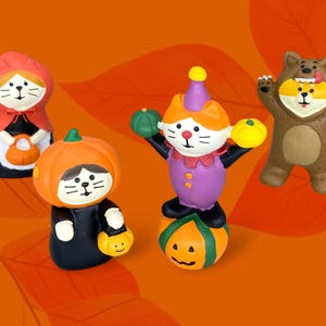 Decole Halloween Cat Ornament: Pumpkin Red Riding Hood Zakka Wolf Joker mini scene