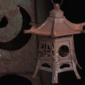 Japanese RARE Antique Hanging Art iron Lantern, Japanse outdoor iron lantern, Made in Japan! Dia 10.5&quot;, Arabesque Hexagonal, Buddhist altars