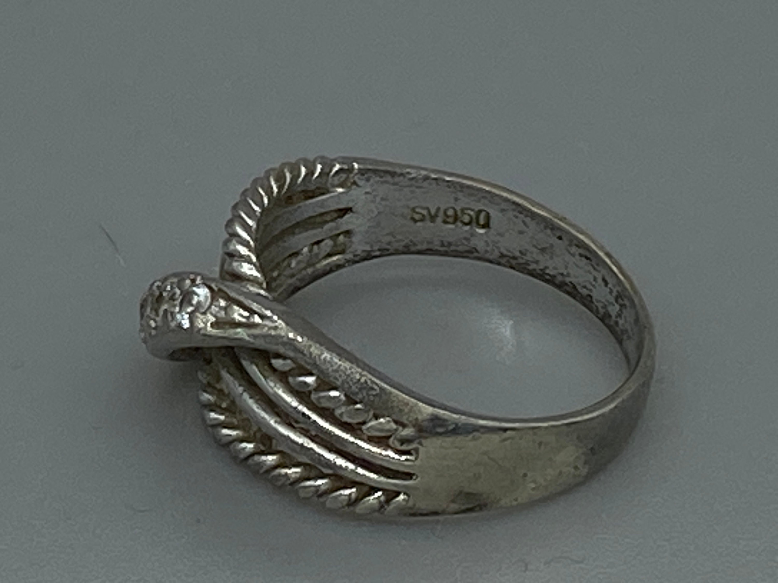 Japanese Vintage Silver Ring 950 Sterling Silver, Clear