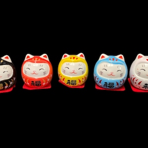 Lot de 5 darumas porte-bonheur, forme oeuf, figurines Maneki Neko, porte-bonheur japonais, poupées chat colorées, décoration Feng Shui, amoureux des chats