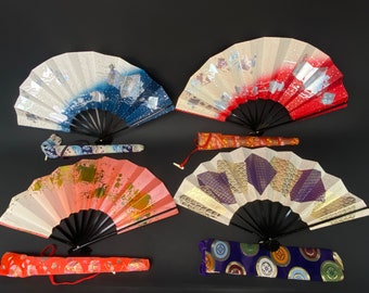 Japan Folding Fan, Traditional Sensu Dance Ougi with Kimono Carry Bag, Hand Fan, Mai Ogi Sensu, Japanese Paper, Lacquer Fan Vintage