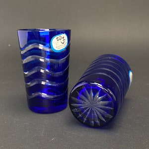 Japan Crystal Edo Kiriko cups,Pair Japanese Craft Shochu Sake Shots Glass, 60ml/2oz Blue 2pcs