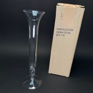 Vintage Slim High Clear Decorative Glass Fluted Vase, Japan, Unused,H13.5&quot;