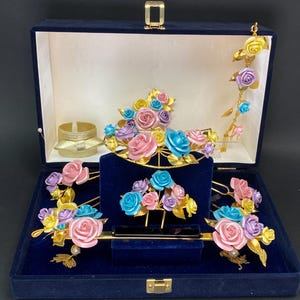 Vintage Kanzashi Hairpin Set: Japanese Bridal Roses, Kimono Geisha