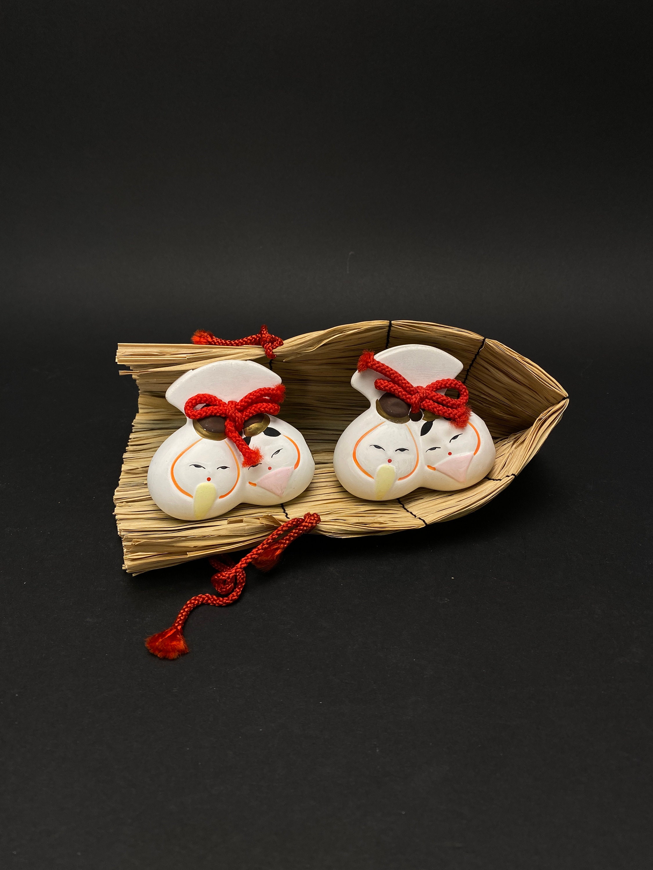 Japanese Dorei Clay BELL Two Hina Doll Bells Cute Couple
