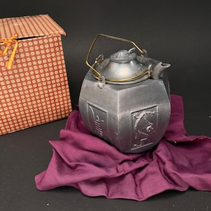 Tin Tea pot full set from Japan, warm/cold sake pot, double layer, hand crafted, Animal Spout, from Japan