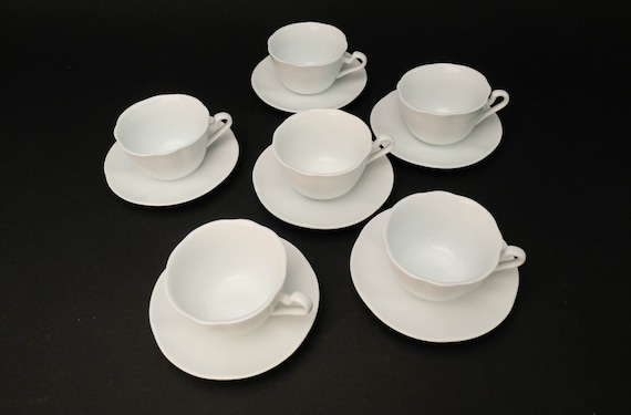 Lot De 6 Tasses Et Soucoupes Vintage - Porcelaine Verte - Fabriqué Au Japon