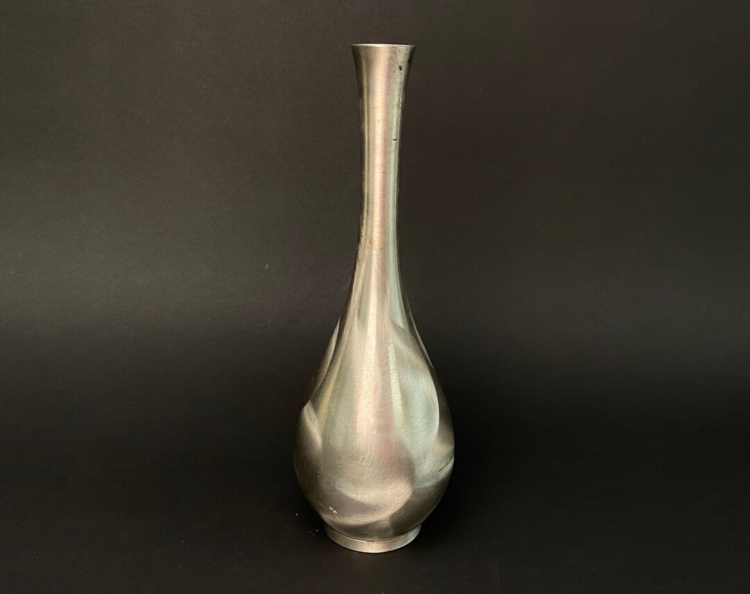 Japanese Silver Ikebana Vase, Long Crane Neck, Tang Style Silver Vase