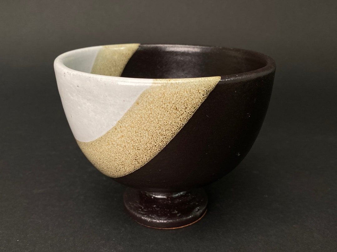 Black Compote Bowl,japanese Art Pottery, Ceramic Goblet, Cup With Feet