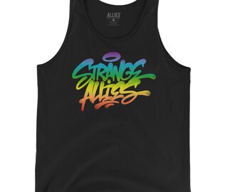 Strange Allies Graffiti Rainbow Tank Top | Unisex Street Art Pride Shirt | Colorful Sleeveless Tee for Men & Women | LGBTQ+ Unity Top
