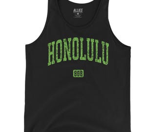 Honolulu 808 Tank Top | Vintage Hawaii Area Code 808 Shirt | Retro Men & Unisex Sleeveless Honolulu Tee | Hawaii Adventure Gift