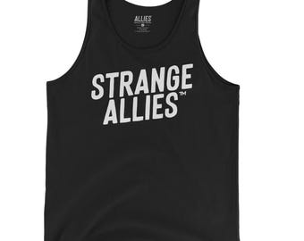 Strange Allies vintage tanktop | Uniseks retro-tekstshirt | Mouwloos Unity-T-shirt voor heren en dames | Klassieke community-kleding