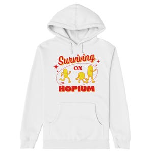 Hopium Hoodie | Funny Sarcastic Hoodie for Men | Surviving on Hopium Pullover | Dark Humor Sweatshirt | Unisex Ironic Hoodie