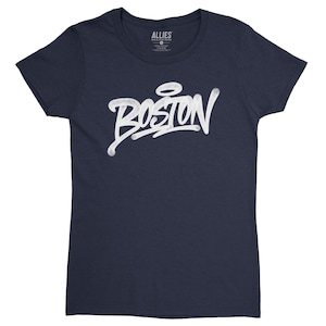 Boston Graffiti Women's T-Shirt | Urban Street Art Design | Trendy Massachusetts Fashion | Unique Boston Graphic Tee | Gift for Art Lovers