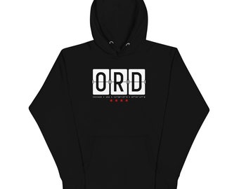 Chicago Airport Hoodie - ORD O'Hare - S M L XL 2XL 3XL - Hooded Sweatshirt, Jumper, Fleece, Travel Tee, Windy City, Ord Airport, Vintage Chi
