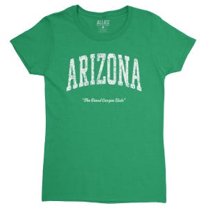 Arizona Damen T-Shirt | Der Grand Canyon Zustand Vintage Retro Stil | Damen Shirt | Klassisches Wüstenkleid | Arizona Abenteuer Geschenk