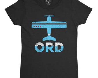 Camiseta retro de mujer con el avión de Chicago ORD / Código del aeropuerto O&#39;Hare vintage / Camiseta de aviación / Gráfico clásico de avión para amantes de los viajes